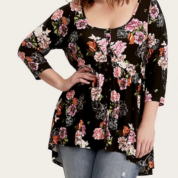 torrid Tops - TORRID black floral button-up top size 2x